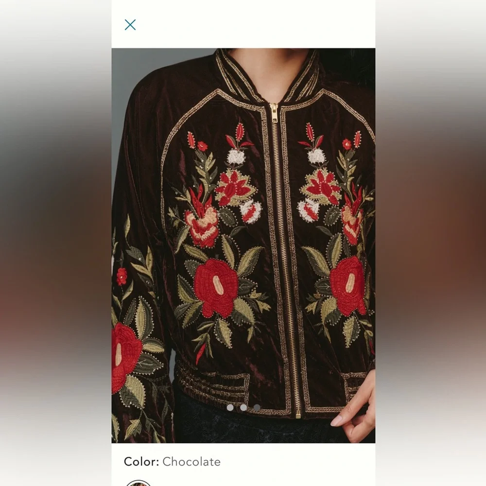 New with tags! By Anthropologie Velvet
Embroidered Bomber Jacket - Picture 2 of 3